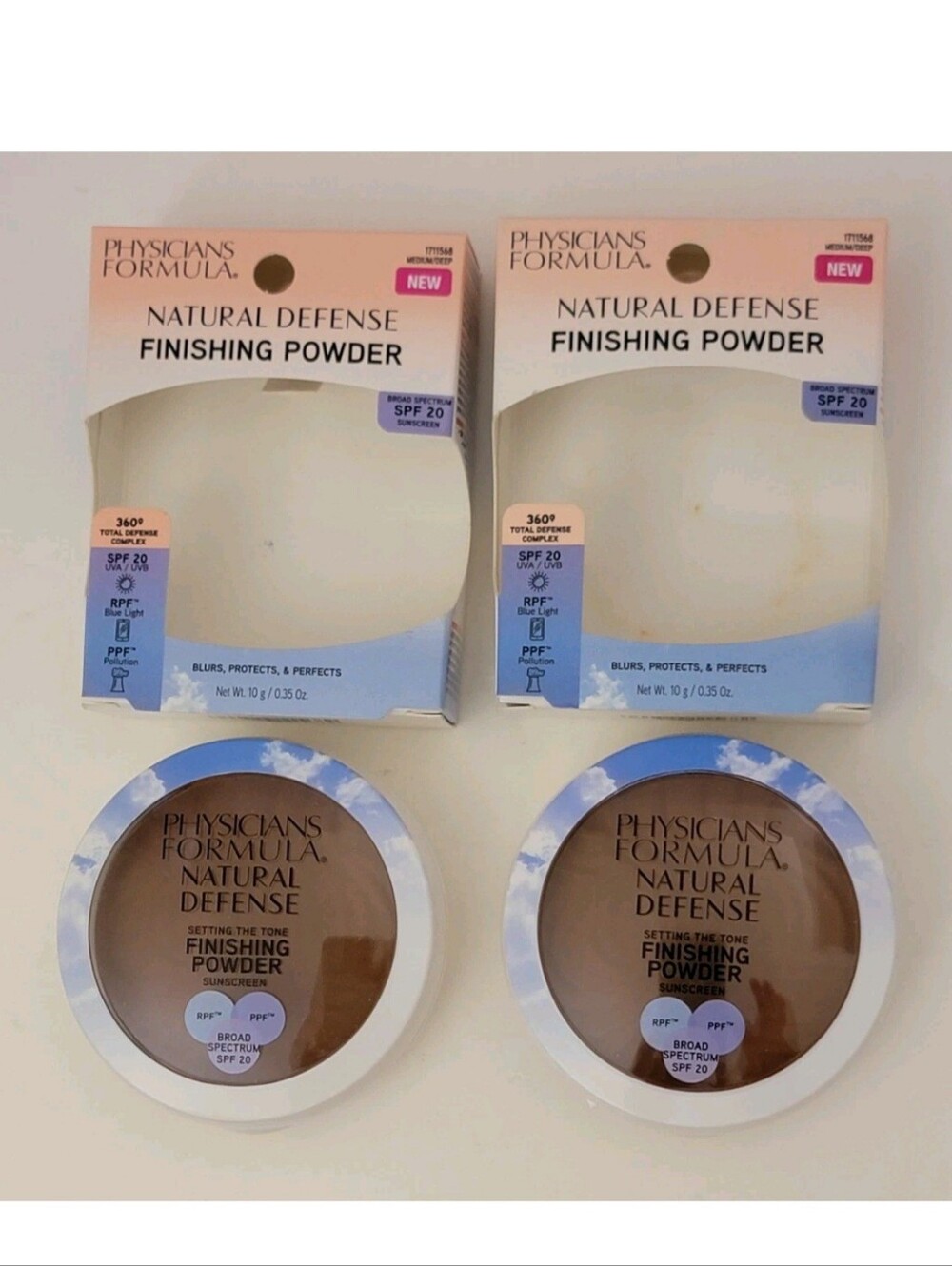 2 pk PHYSICIANS FORMULA Natural Defense Finishing Powder 0.35 oz MEDIUM/DEEP